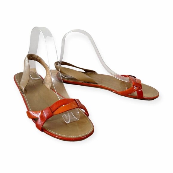 Prada Flat‎ Sling Back Sandal, Orange Patent,  Size 38.5 EU - Picture 3 of 14